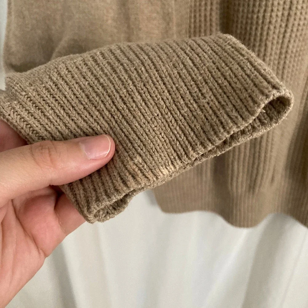 Weatherproof Vintage Henley Sweater Tan Waffle Knit Mock Neck L Gorpcore Prep
